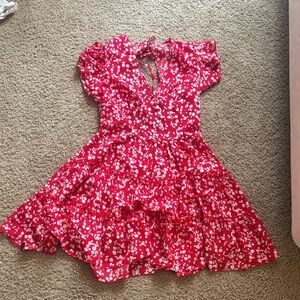 SHEIN Red Floral Tiered Mini Dress
